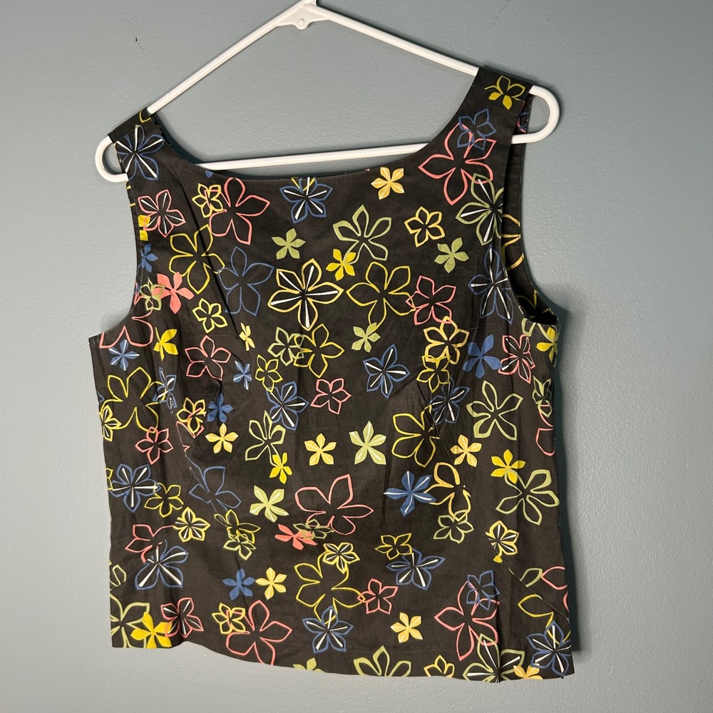 Folio Saks Fifth Avenue Floral Sleeveless Top Black Multi V-Back Size 4